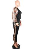 Leopard print adult Casual Fashion Camouflage Print Two Piece Suits Leopard Ribbon pencil Long Sleeve T