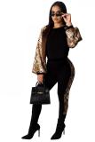 Camouflage adult Casual Fashion Camouflage Print Two Piece Suits Leopard Ribbon pencil Long Sleeve T