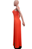 Orange Sexy Europe and America Sleeveless O neck Slim Dress Floor-Length split Dresses