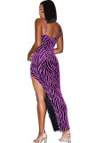 violet Sexy Spaghetti Strap Sans Manches Slip Crayon Robe Cheville-Longueur Dos Nu Broderie Patchwo