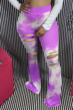 Bas de pantalon coupe botte avec braguette élastique et trou imprimé violet, mélanges violets