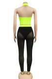Black Milk Silk Sexy Patchwork Solid Mesh perspective contrast color Fluorescent HOLLOWED OUT pencil Sleeveless Two Pieces