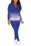 Светло-голубой модный повседневный взрослый мэм однотонный градиентный костюм из двух предметов карандаш с длинным рукавом из двух предметов