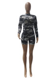 Camouflag Gray street Print Camouflage Long Sleeve Turtleneck Rompers