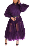 violet Mode Casual Patchwork Solid Mesh Sans Ceinture Col Mandarin Swagger Robes