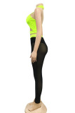 Black Milk Silk Sexy Patchwork Solid Mesh perspective contrast color Fluorescent HOLLOWED OUT pencil Sleeveless Two Pieces