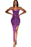 紫色のセクシーなスパゲッティ ストラップ ノースリーブ スリップ ペンシル ドレス足首までの長さの背中の開いた刺繍 Patchwo