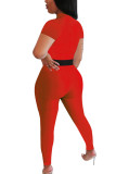 Roter, modischer, sexy bedruckter, kurzärmliger Jumpsuit mit O-Ausschnitt