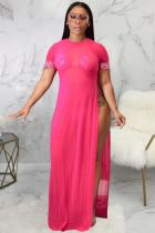 розово-красный асимметричный пэчворк перспектива однотонные модные сексуальные накидки и пляжные платья (без подкладки)