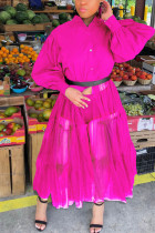 rosa rossa casual patchwork maglia solida senza cintura collo alla coreana abito irregolare abiti taglie forti