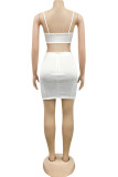 White Sexy Europe and America Spaghetti Strap Sleeveless V Neck Pencil Dress skirt Solid backless hollow out chain Dresses