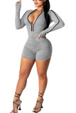 Grey Fashion Sexy Solid zipper Long Sleeve O Neck Rompers