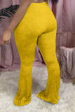 Yellow Blends Elastic Fly High Solid Boot Cut Pants Bottoms