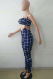Dark Blue venetian Fashion adult Europe and America Ma'am Plaid Two Piece Suits pencil Sleeveless Two Pieces