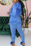 Blue Fashion Casual adult Ma'am Tie Dye Two Piece Suits pencil Long Sleeve Two Pieces