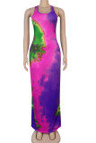 lila sexy Tank ärmelloses O-Ausschnitt schmales Kleid knöchellang bedruckte Tie-and-Dye-Kleider