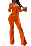 Orange Elastic Fly Long Sleeve Mid Solid Loose Pants Bottoms