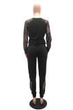 Black Casual Solid Regular Long Sleeve Two Pieces