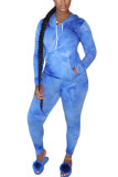Azul moda casual adulto senhora tie dye ternos de duas peças lápis manga comprida duas peças
