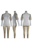 Coffee O Neck Long Sleeve Patchwork Solid Tops