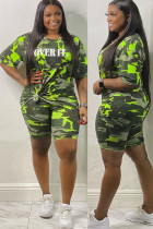 Green Fashion Casual adulte Ma'am O Neck Lettre Camouflage Deux Pièces Costumes Couture Plus La Taille