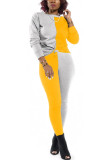 Yellow Sexy Patchwork Solid pencil Long Sleeve Two Pieces