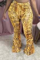 Pantalon coupe bottillon léopard à braguette élastique jaune