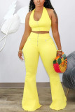 Gelbe Mode Sexy Erwachsene Ma'am Solid zweiteilige Anzüge lose ärmellose zweiteilige Anzüge
