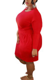 Red Fashion Casual adult Ma'am O Neck Solid Plus Size