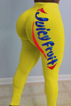 Bas de pantalon droit à imprimé mi-haut jaune avec braguette élastique