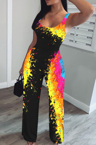 colour Fashion street Print Milk. Sleeveless O Neck Jumpsuits