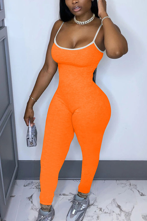 Orange Fashion Sexy Solid Sleeveless Slip Jumpsuits