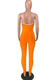 Orangefarbene, modische, sexy, solide, ärmellose Slip-Jumpsuits