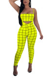 Yellow venetian Fashion adult Europe and America Ma'am Plaid Two Piece Suits pencil Sleeveless Two Pieces