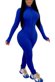 Blue Fashion Sexy Solide rits Melk. Jumpsuits met lange mouwen en O-hals