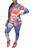 blue and yellow Fashion Casual adult Ma'am Tie Dye Two Piece Suits pencil Long Sleeve Two Pieces