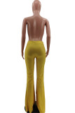 Yellow Blends Elastic Fly High Solid Boot Cut Pants Bottoms