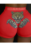 rose red Elastic Fly Mid Animal Prints shorts Bottoms