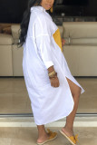 Camisa de rua feminina adulta moda branca mangas compridas gola virada para baixo assimétricas comprimento do tornozelo retalhos vestidos sólidos