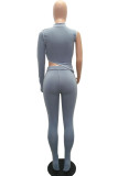Grey Sexy Active OL Solid pencil Sleeveless Two Pieces
