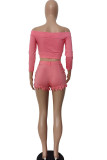 Pink Fashion Casual adult Ma'am Solid Two Piece Suits Straight Three Quarter Two Pieces