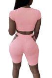 Розовые модные сексуальные однотонные костюмы для взрослых мэм, прямые костюмы из двух предметов с короткими рукавами