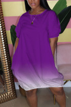 фиолетовые повседневные короткие мини-платья с круглым вырезом и круглым вырезом