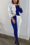 Blue and gray Sexy Patchwork Solid pencil Long Sleeve Two Pieces