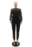 Black Casual Solid Regular Long Sleeve Two Pieces