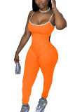 Orange mode sexiga solida ärmlösa Slip Jumpsuits