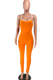 Orange Fashion Sexy Solid Sleeveless Slip Jumpsuits
