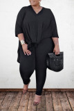 Black Sexy O Neck Solid Plus Size