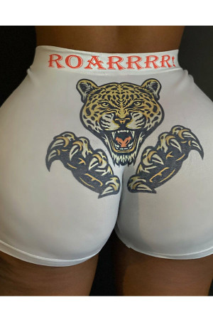 White Elastic Fly Mid Animal Prints shorts Bottoms