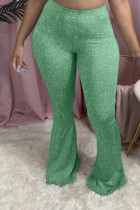 Green Blends Elastic Fly High Solid Boot Cut Pants Bottoms